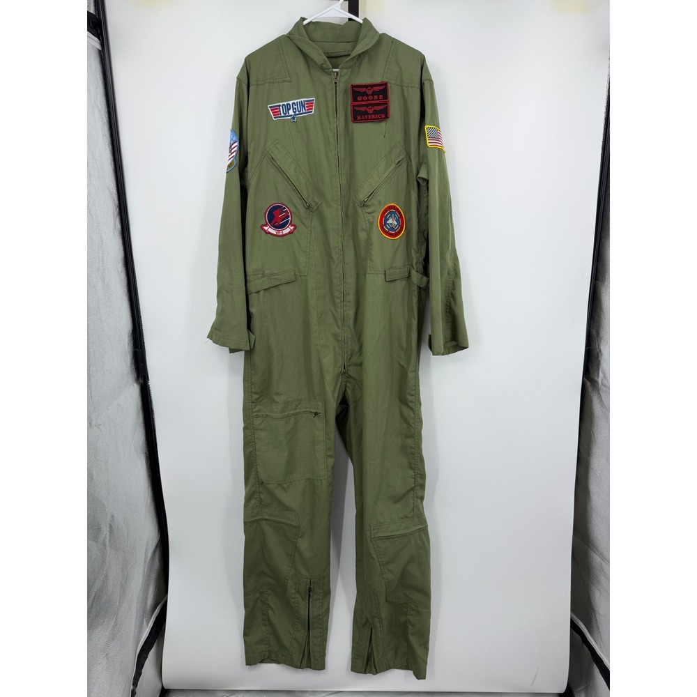 Leg Avenue Top Gun Flight Suit Costume Mens M/L Green Maverick Goose Patches